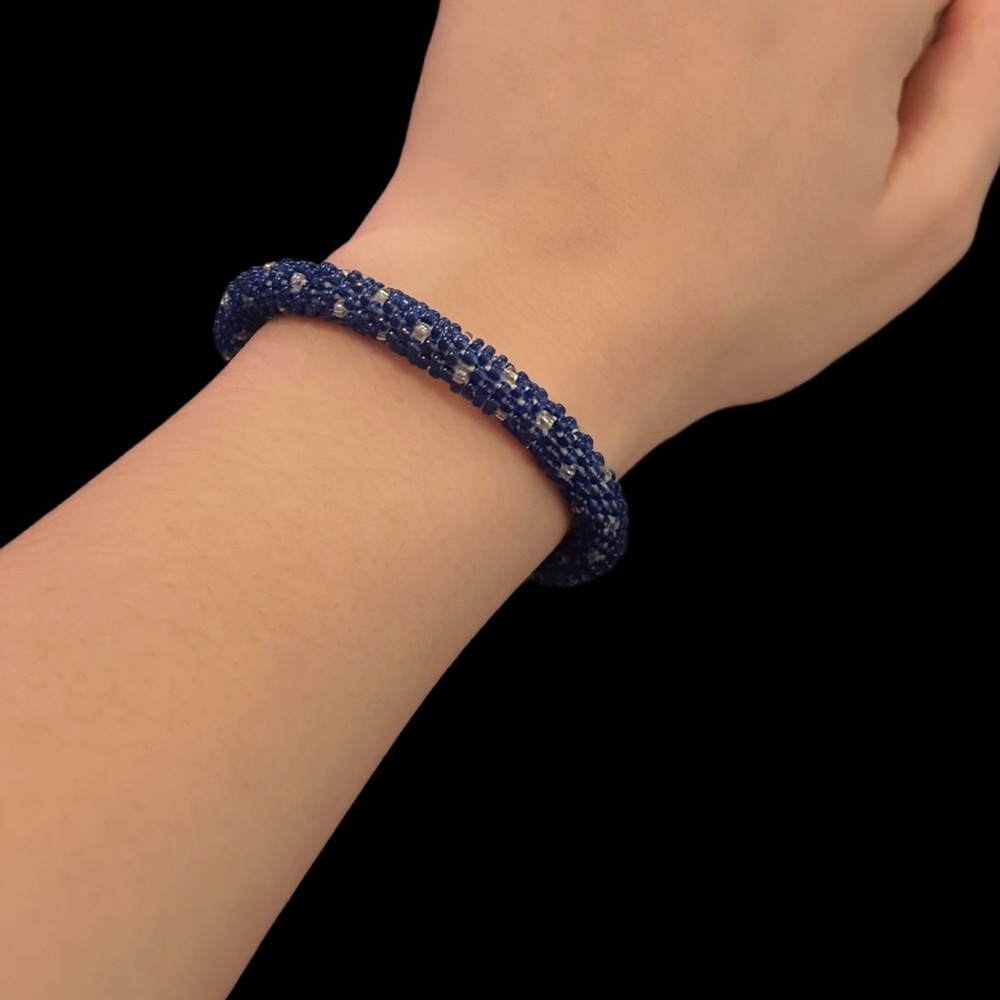 Blue Beaded Roll-On Bracelet